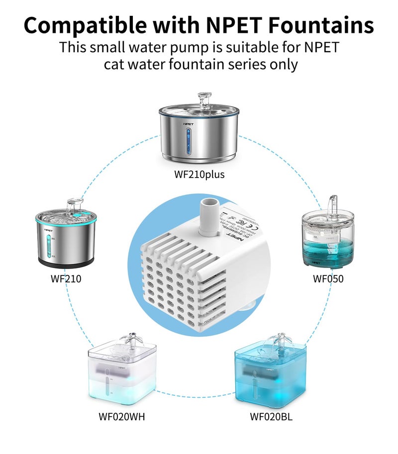 NPET Pet Water Fountain Water Pump with LED Light for WF020/WF050/WF210 Cat Fountain - Image 2